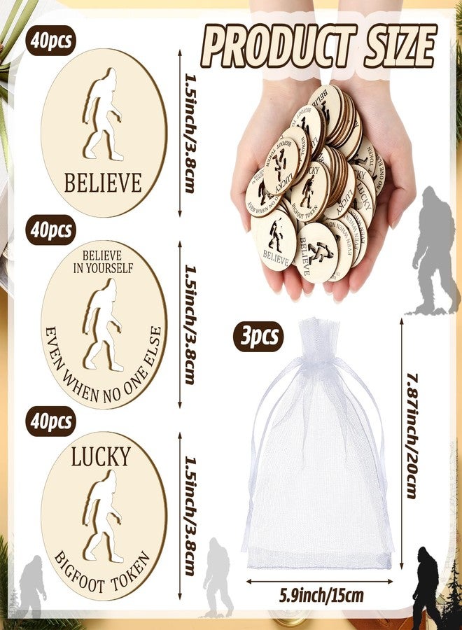 Kathfly 120 Pcs Bigfoot Sasquatch Gift for Men Valentine Lucky Bigfoot Wooden Token Bulk with 3 Organza Bag Inspirational Advent Accessory Gift for Birthday Party - Image 2